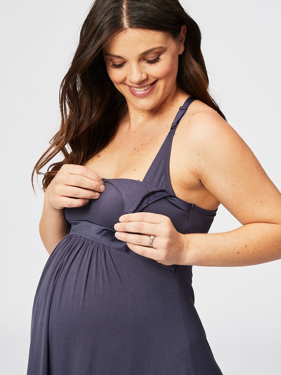 Chemise De Nuit Maternité En Modal - Coupe Détente, Allaitement Intégré, Confortable Pour Grossesse Et Post-Partum