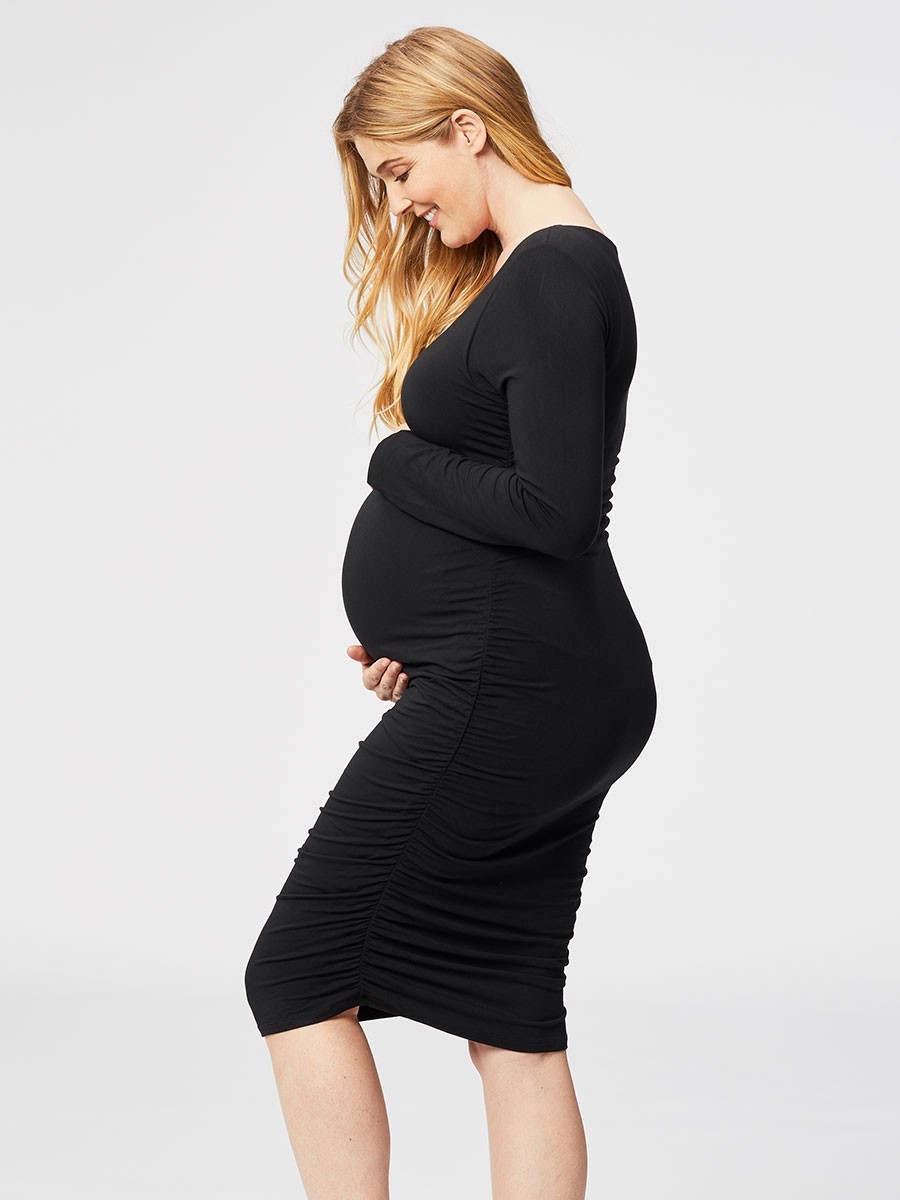 Maternity Rib Belted Long Sleeve Midi Dress