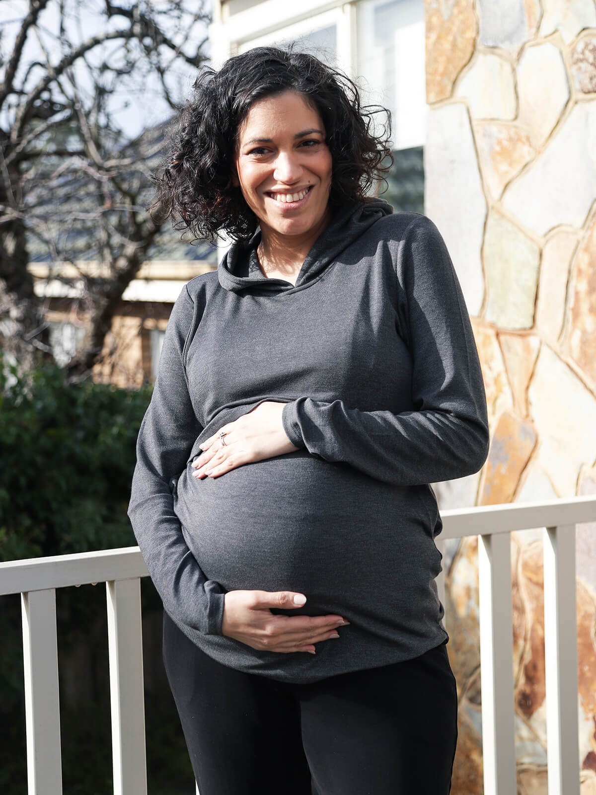 Maternity Nursing Hoodie In Royal Blue & White, Happy Mama