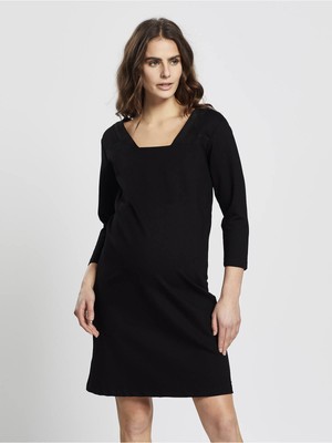 love2wait dress ponte di roma suede neckline - black