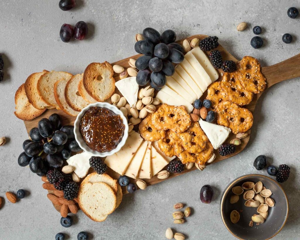 cheese, nuts and berries