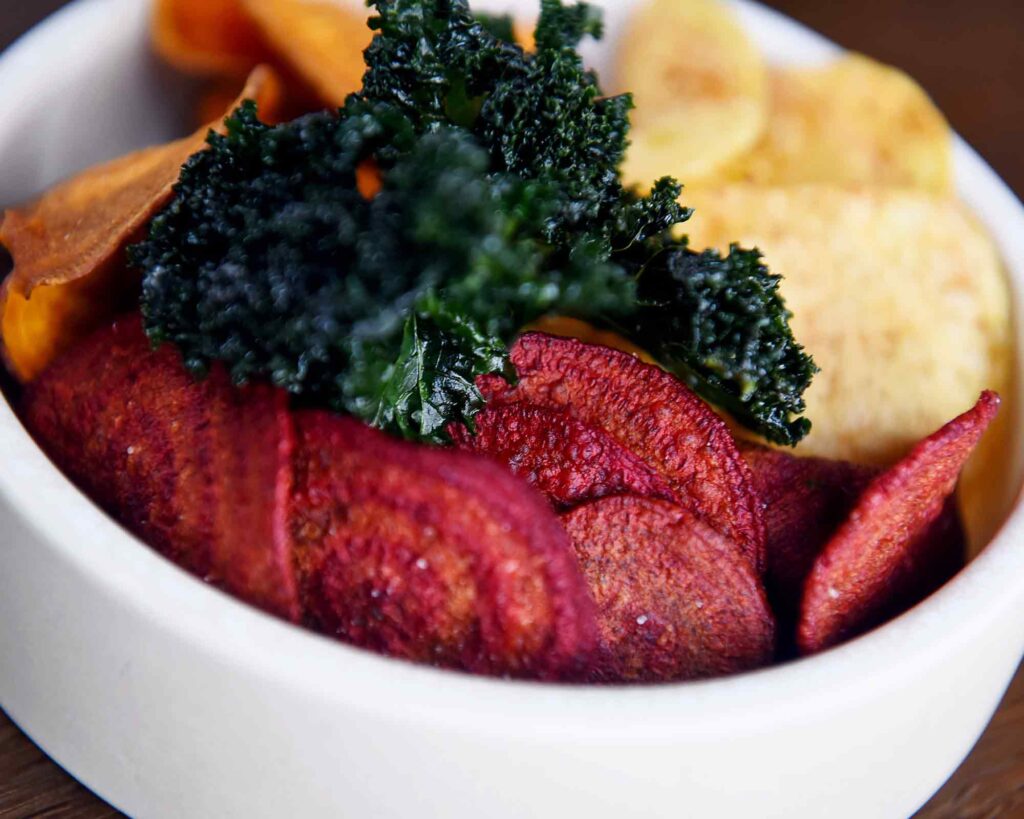 vegetable chips in a bowl